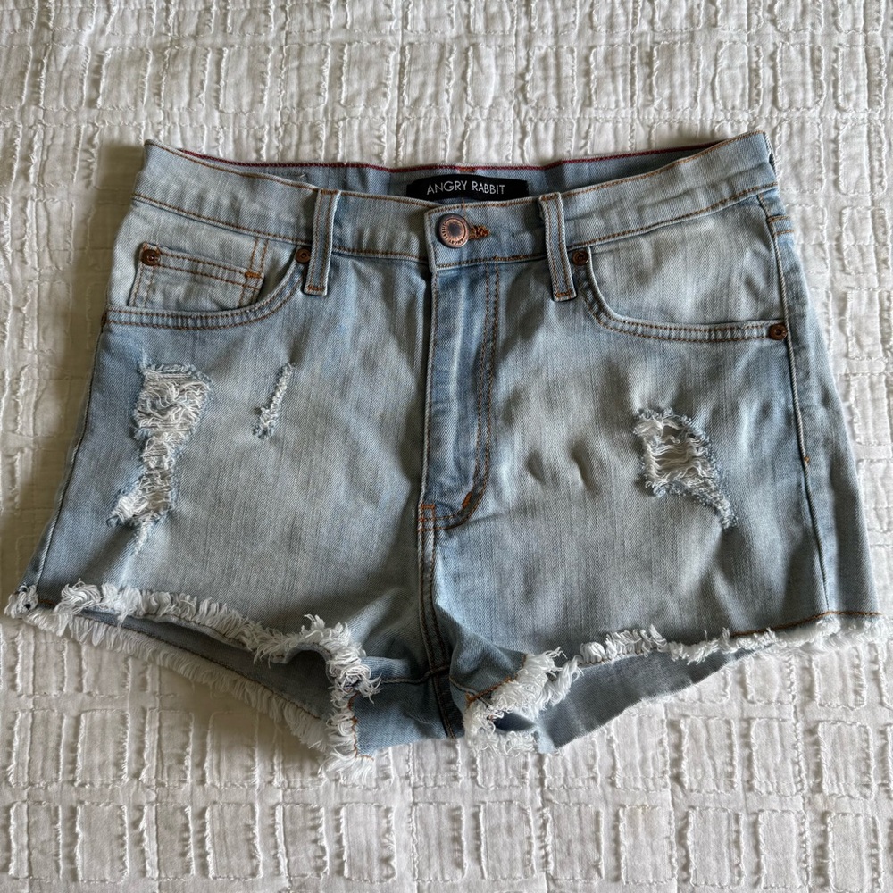 Angry Rabbit Blue Jean Shorts Distressed High-Waisted